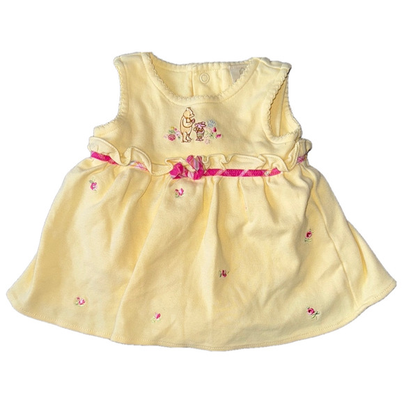Classic Pooh Yellow Baby Summer Dress with Pink Accents - Picture 1 of 5